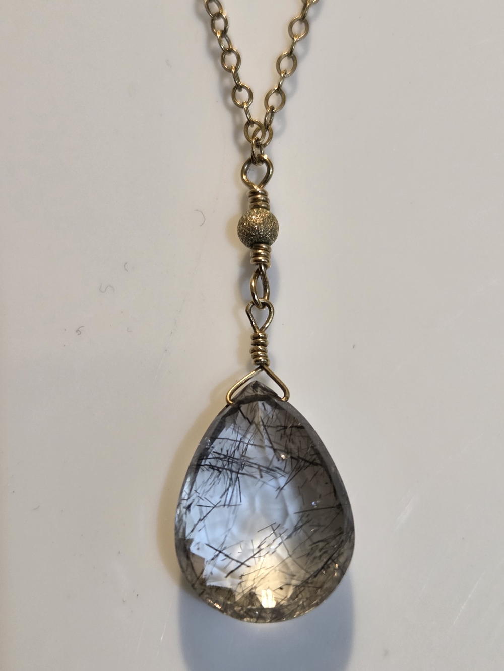 Aquamarine 11Ct Genuine Included Turmaline Briolette Gold Pendant Ice Clear Gl